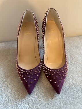 Christian Louboutin Plum Suede Spike-Embellished Pointed Pumps